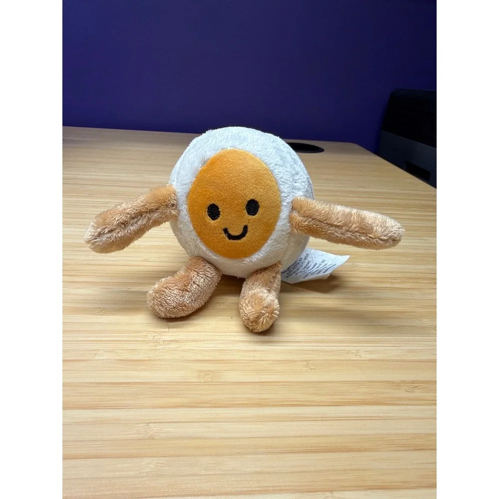 Cute‎ Smiling Fried Egg Plush Small Round Stuffed Toy White Yellow 4
